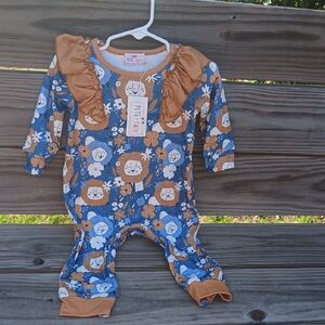 Majestic Manes  Blue and Brown Girls Romper, 6-9 Months